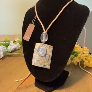 J. Jill NWT Abalone Shell Pendant Necklace Adjustable Cord Coastal Statement
